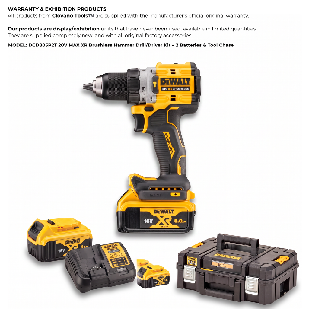 DEWALT DCD805P2T 20V MAX XR Brushless Hammer Drill/Driver Kit – 2 Batteries & Tool Chase