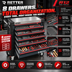 RETTER R12 Tool Trolley – 698-Piece Tool Set, 8 Drawers & Stainless Steel Top
