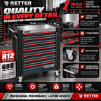 RETTER R12 Tool Trolley – 698-Piece Tool Set, 8 Drawers & Stainless Steel Top