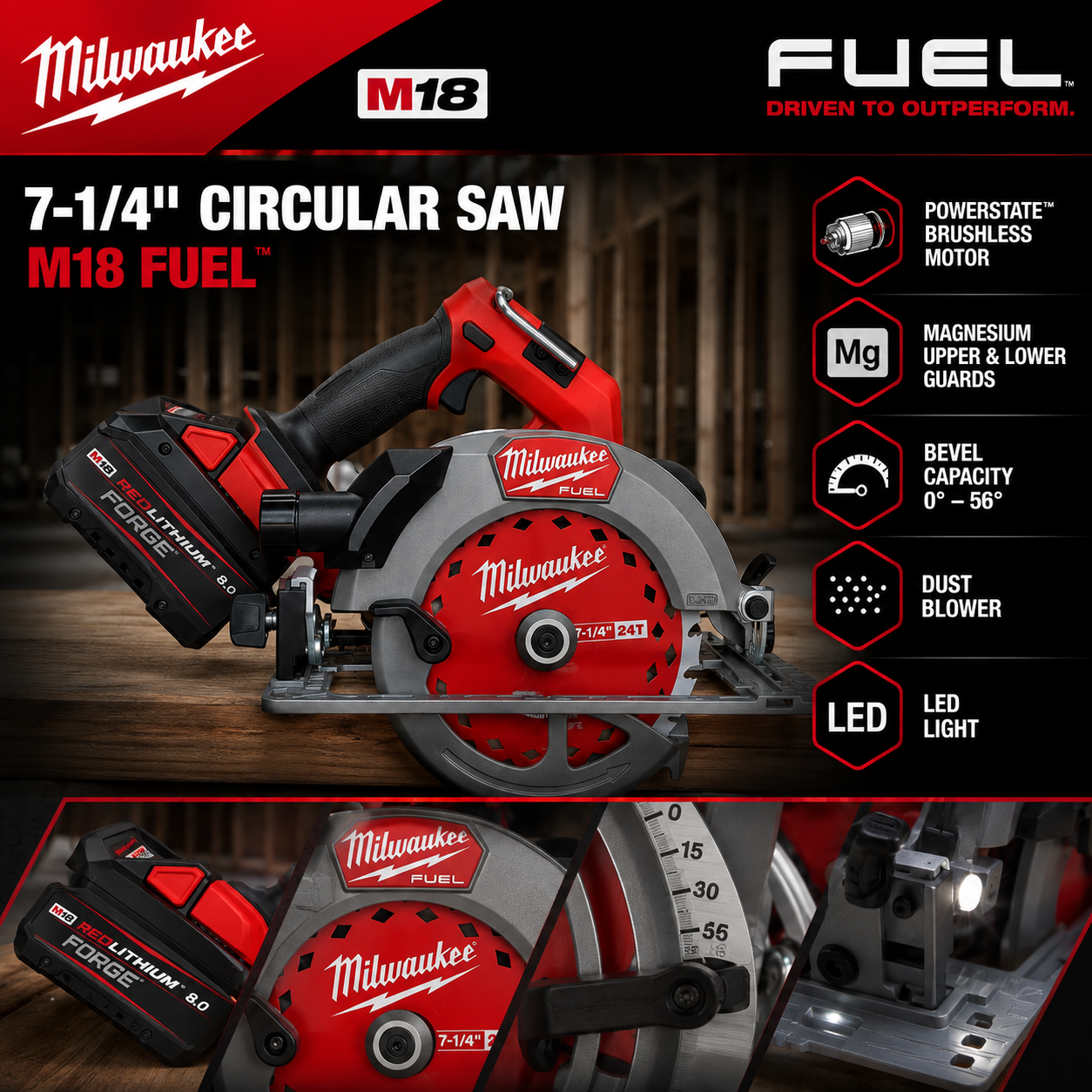 Milwaukee M18 FUEL 7-1/4-inch with a REDLITHIUM FORGE Battery