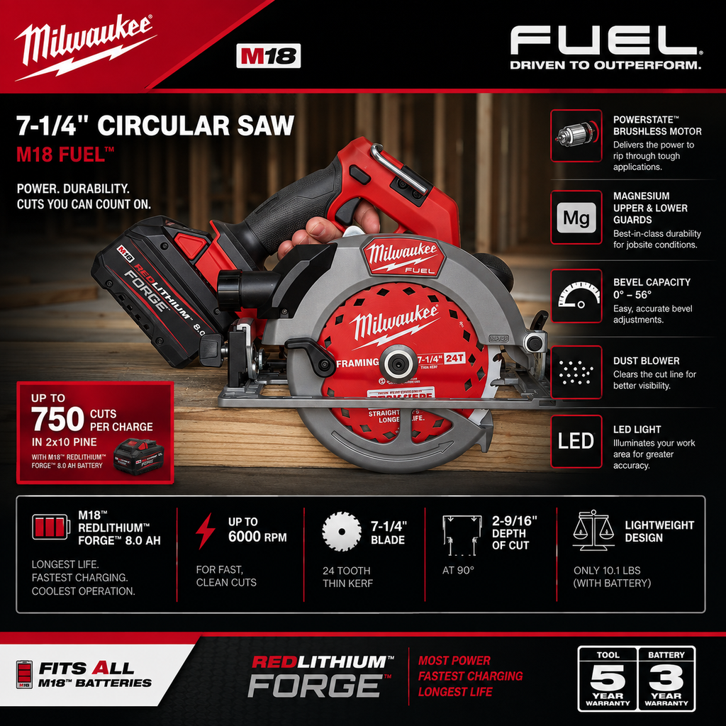 Milwaukee M18 FUEL 7-1/4-inch with a REDLITHIUM FORGE Battery