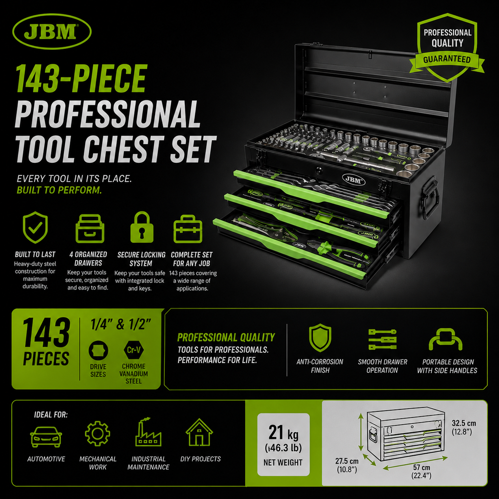 Metal TOOLBOX JBM [143 PIECES] Complete Kit