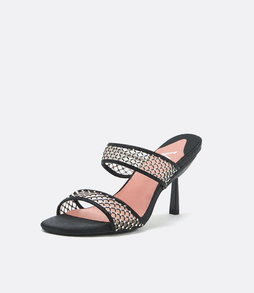 Mia Mules in Black Crystal Mesh