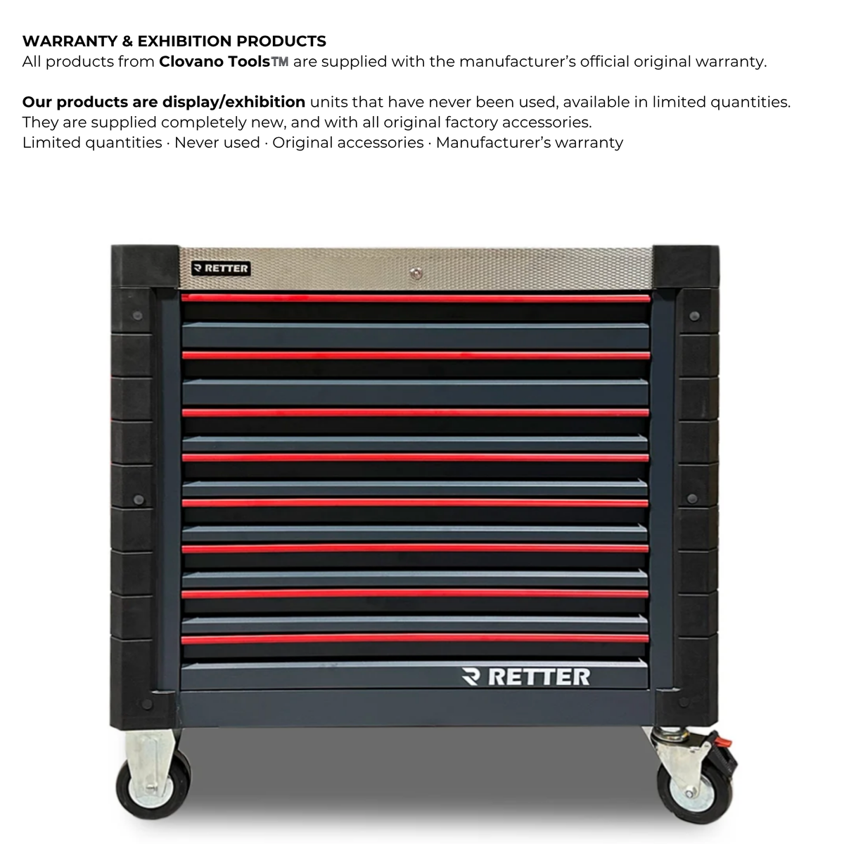 RETTER R12 Tool Trolley – 698-Piece Tool Set, 8 Drawers & Stainless Steel Top