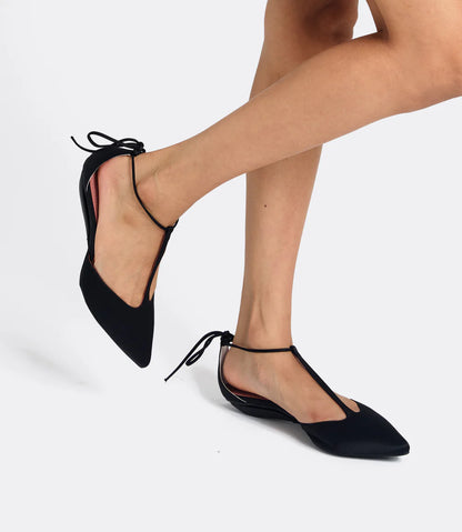 Kaia T-Strap Pump in Black Silk